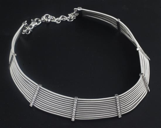 A stylish 20th century Italian 18ct white gold and diamond set multi coil strand choker necklace,
